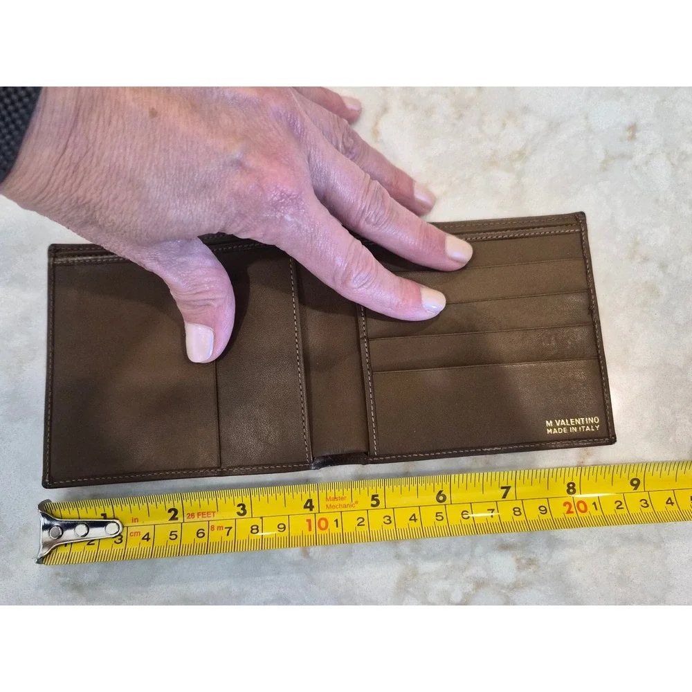 Mario Valentino Mens Brown Monogram Bifold Wallet Made in Italy Leather Interior